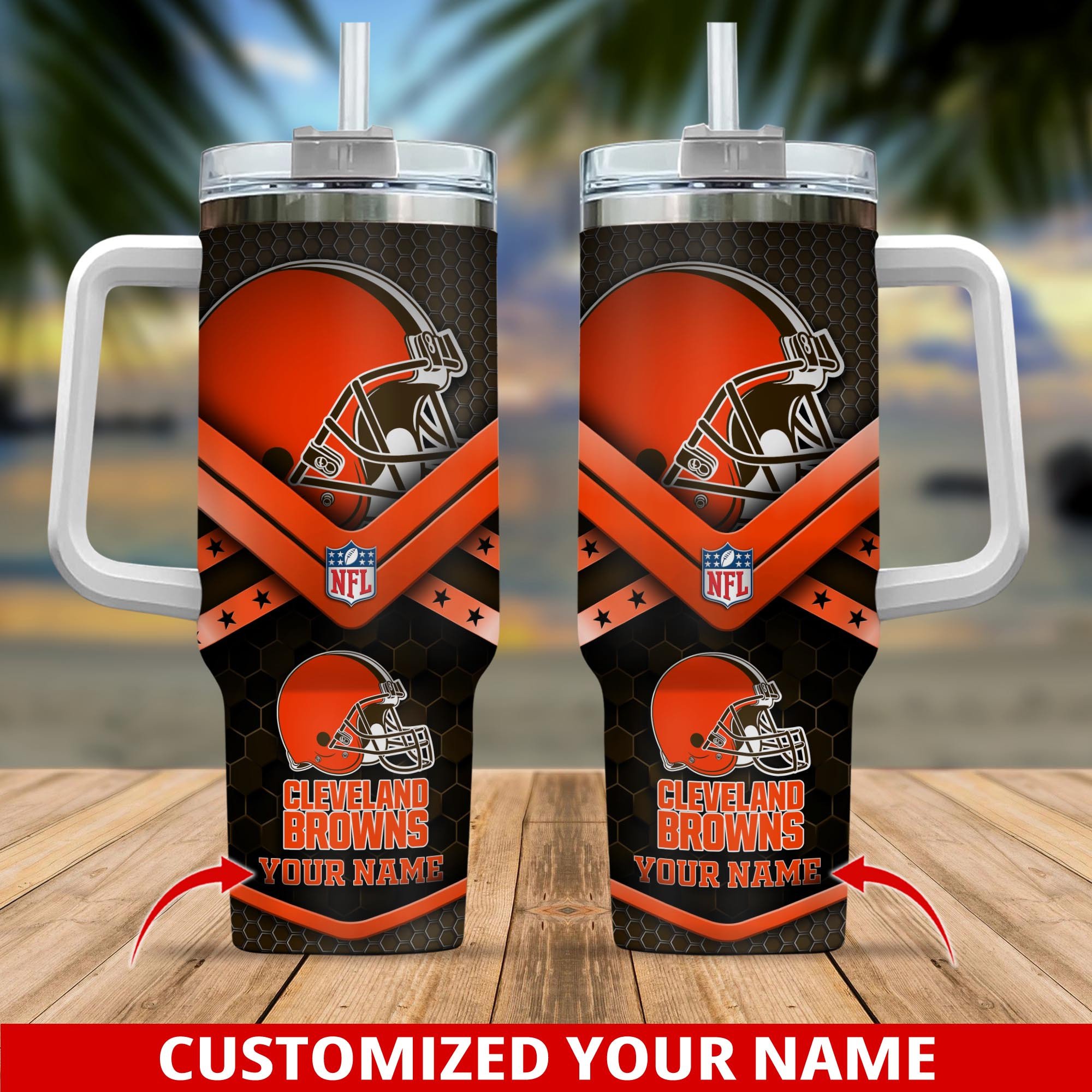 Personalized Cleveland Browns Tumbler with Handle - Custom Name Gift