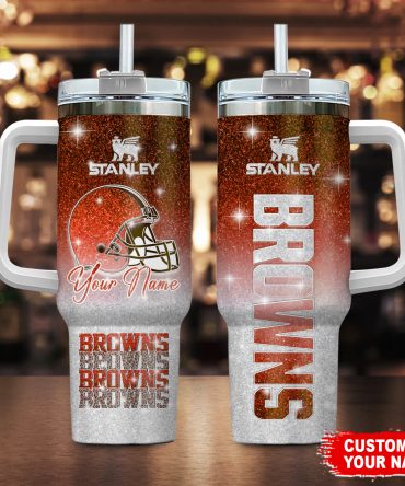 Customizable Browns Glitter Tumbler with Straw - Perfect Gift for Fans