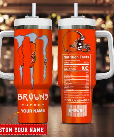 Customizable Browns Fan Tumbler with Handle - Personalized Name, Perfect for Game Day