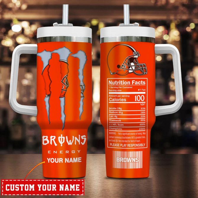 Customizable Browns Fan Tumbler with Handle - Personalized Name, Perfect for Game Day