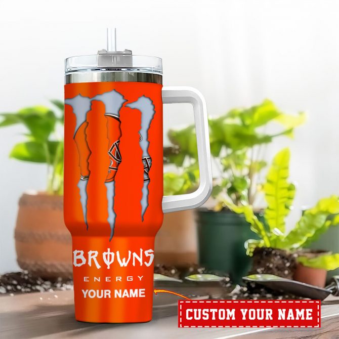 Customizable Browns Fan Tumbler with Handle - Personalized Name, Perfect for Game Day - Image 2