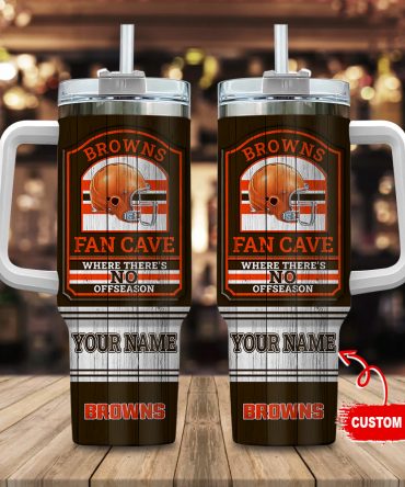 Custom Browns Fan Cave Tumbler - Personalized Football Gift with Handle