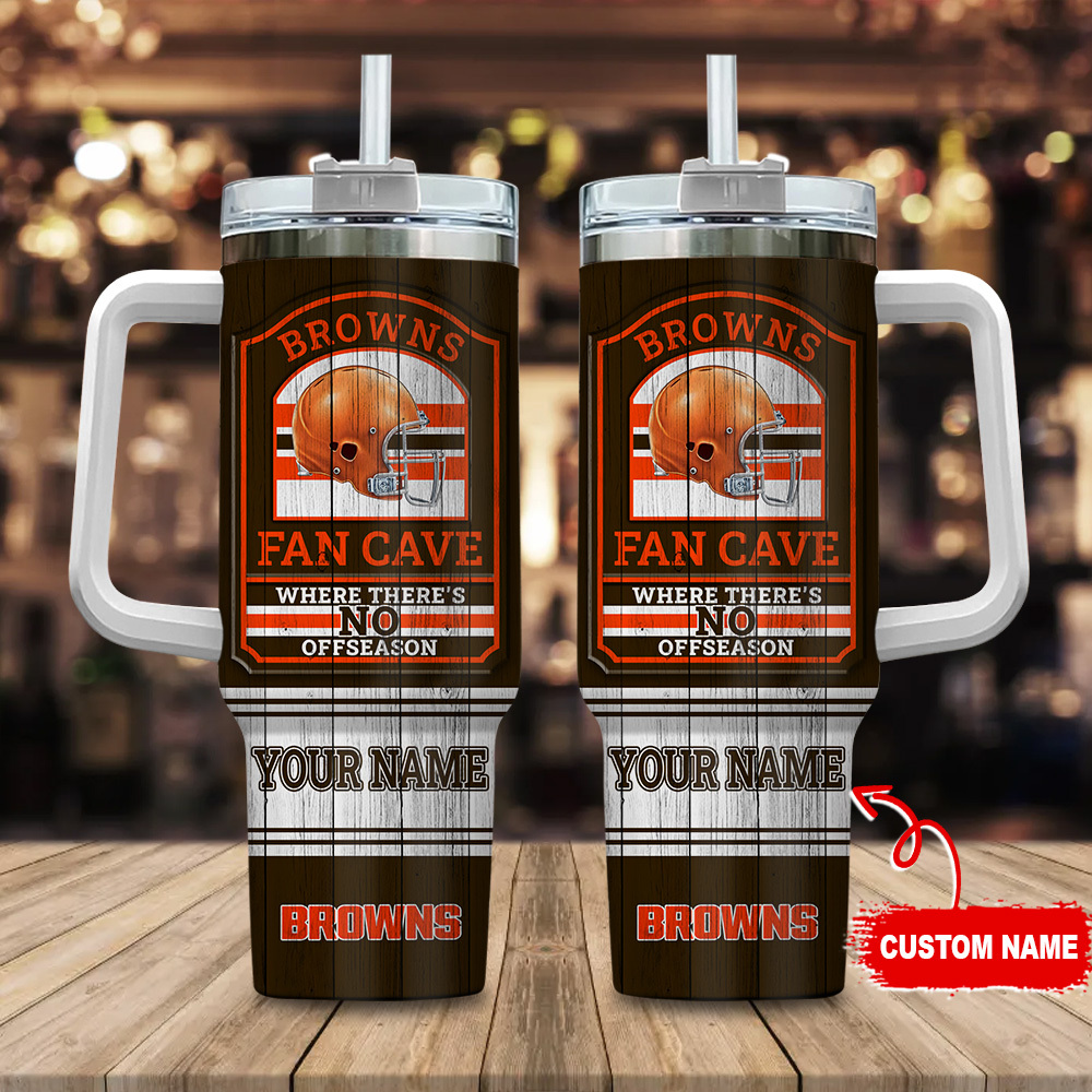 Custom Browns Fan Cave Tumbler - Personalized Football Gift with Handle