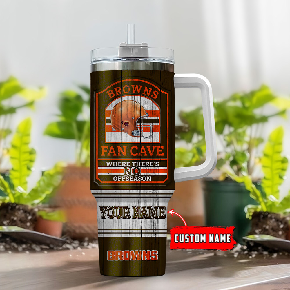 Custom Browns Fan Cave Tumbler - Personalized Football Gift with Handle - Image 2