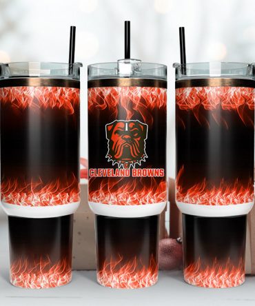 Cleveland Browns Flame Travel Tumbler with Handle - Double Wall Insulated
