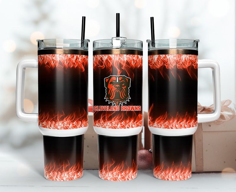 Cleveland Browns Flame Travel Tumbler with Handle - Double Wall Insulated