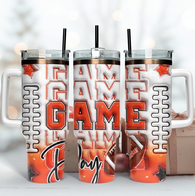 Football Game Day Tumbler Mug with Handle - Insulated for Hot & Cold Drinks