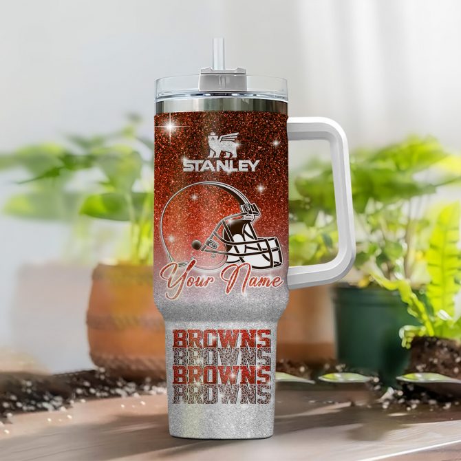 Customizable Stanley Tumbler with Handle - Personalized Browns Design - Image 2