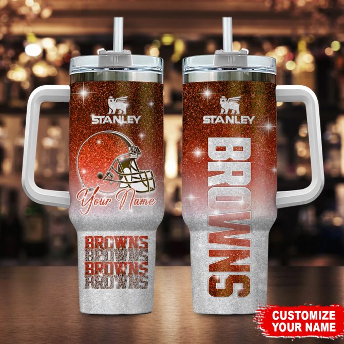 Customizable Stanley Tumbler with Handle - Personalized Browns Design