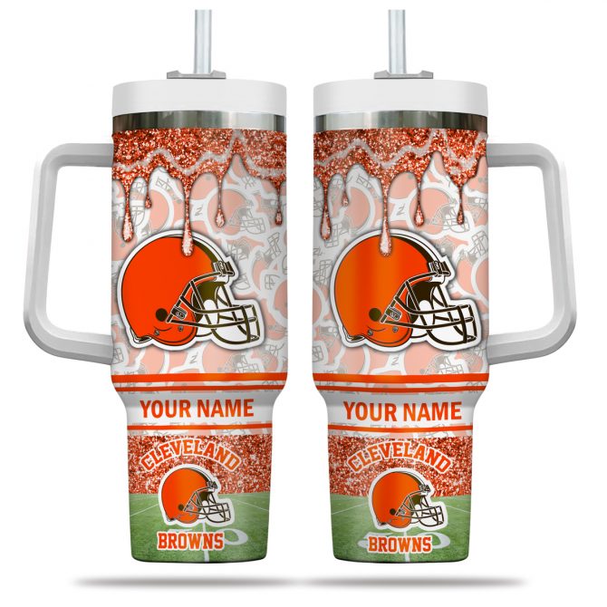 Custom Cleveland Browns Glitter Tumbler - Personalize with Your Name - Image 2