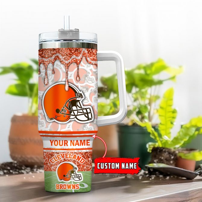 Custom Cleveland Browns Glitter Tumbler - Personalize with Your Name