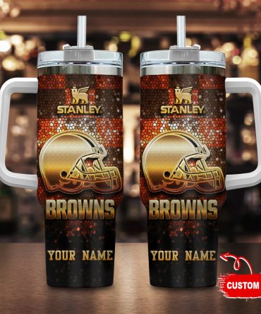 Custom Name Browns Football Tumbler - Personalized Stanley Mug with Handle