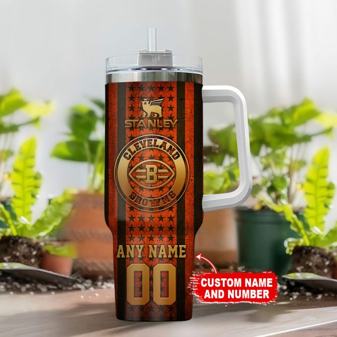 Personalized Cleveland Browns Tumbler with Custom Name & Number - Perfect Gift for Fans - Image 2