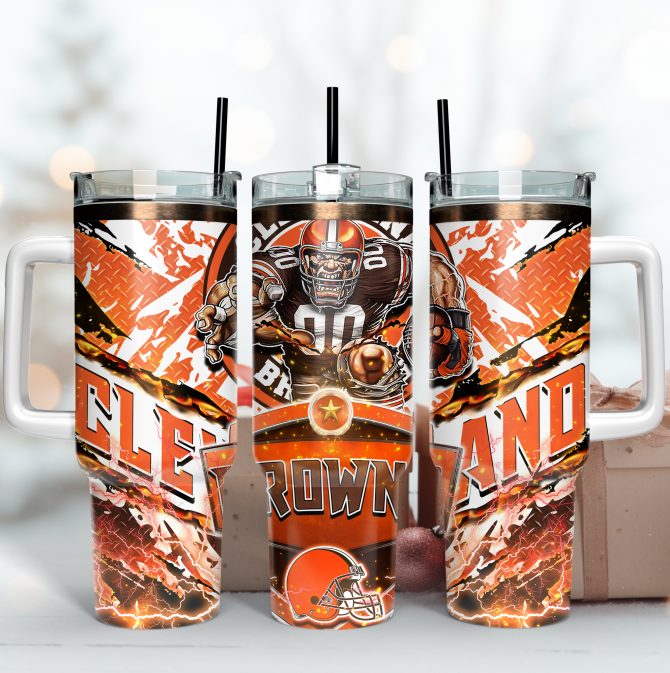 Cleveland Football Fan Tumbler - Insulated Stainless Steel Cup with Straw
