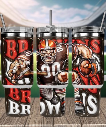 Cleveland Football Fan Tumbler - Insulated Travel Mug with Handle & Straw