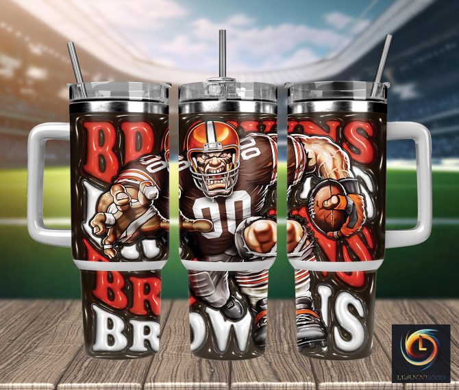 Cleveland Football Fan Tumbler - Insulated Travel Mug with Handle & Straw