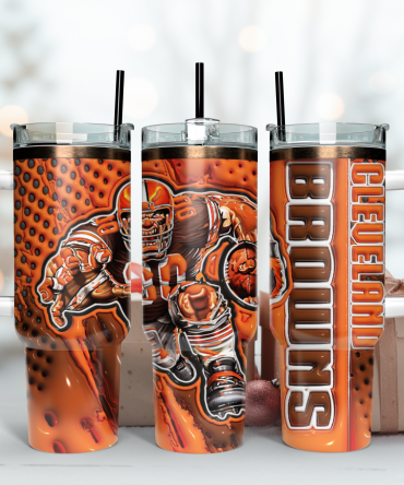 Cleveland Browns Football Tumbler - Insulated Travel Mug with Handle & Straw