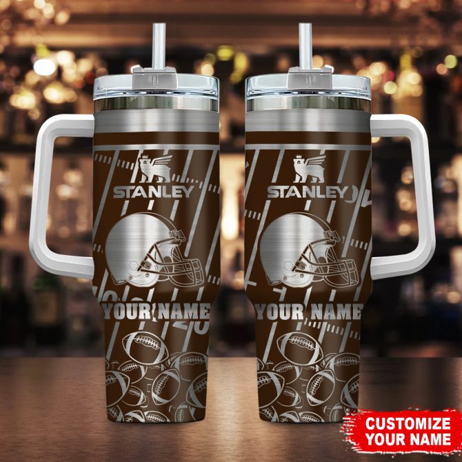 Customizable Football Design Tumbler with Straw & Handle - Personalize Your Name