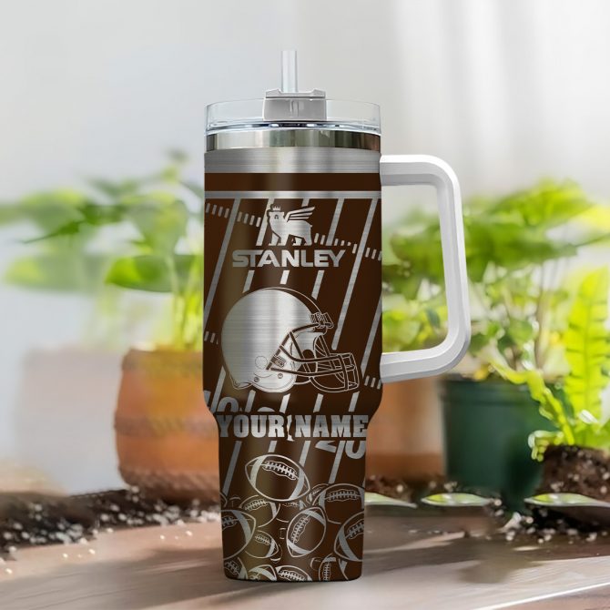 Customizable Football Design Tumbler with Straw & Handle - Personalize Your Name - Image 2