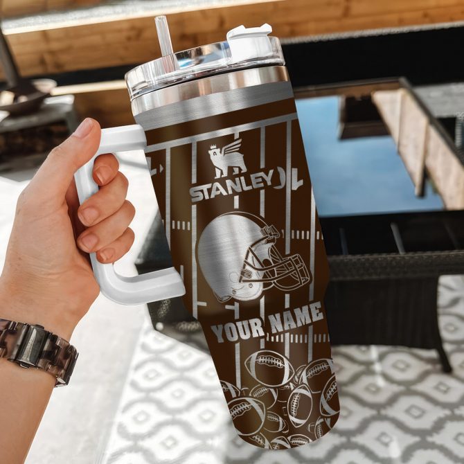 Customizable Football Design Tumbler with Straw & Handle - Personalize Your Name - Image 3
