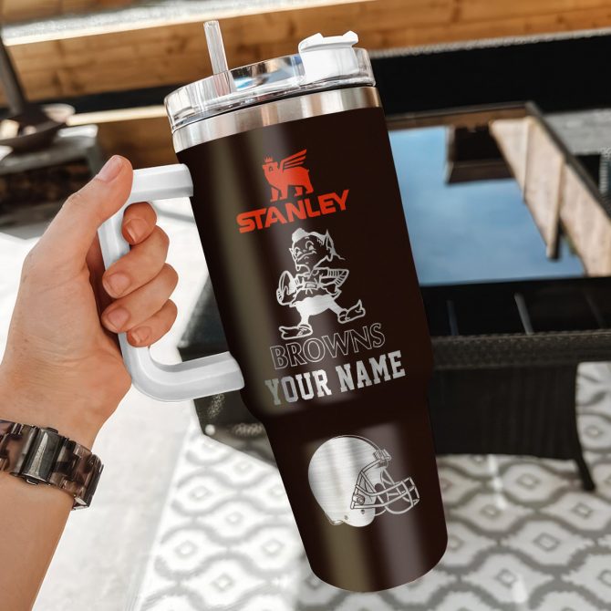 Customizable Browns Fan Tumbler with Handle - Personalized Name & Logo - Image 3