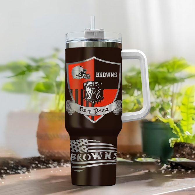 Customizable Browns Fan Tumbler with Handle - Personalized Name & Logo - Image 2