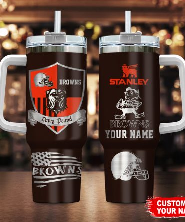 Customizable Browns Fan Tumbler with Handle - Personalized Name & Logo