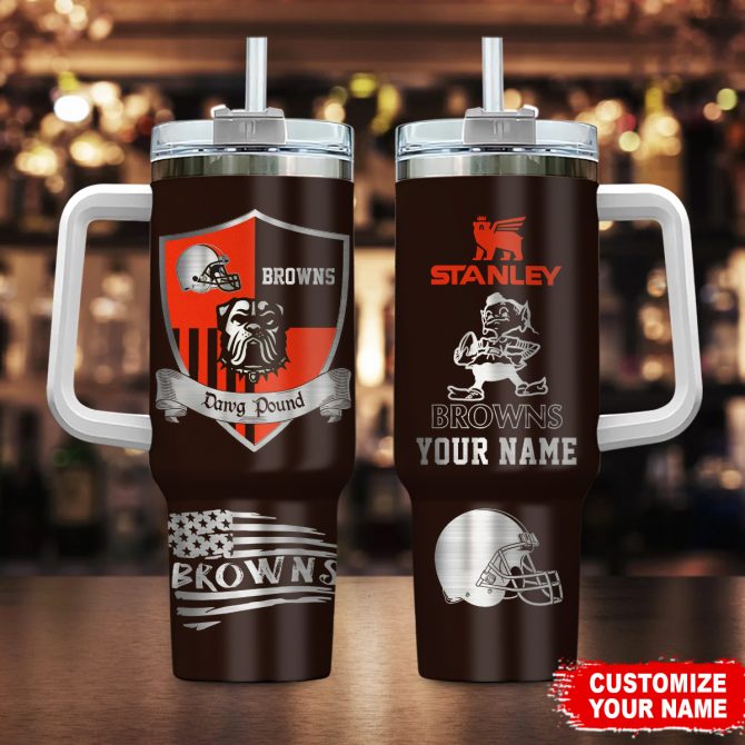 Customizable Browns Fan Tumbler with Handle - Personalized Name & Logo