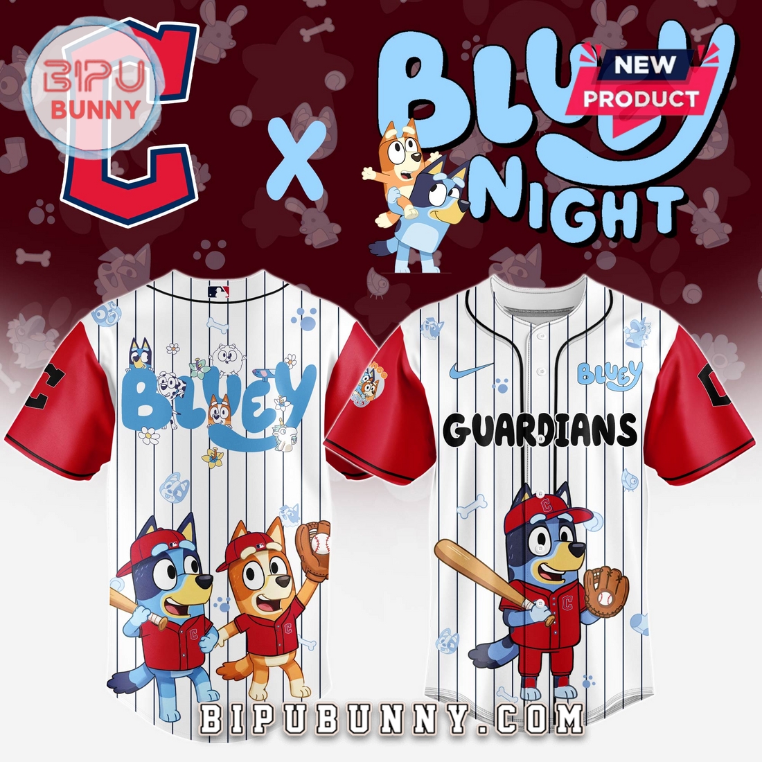 Cleveland Guardians MLB x Bluey And Bingo Baseball Jersey