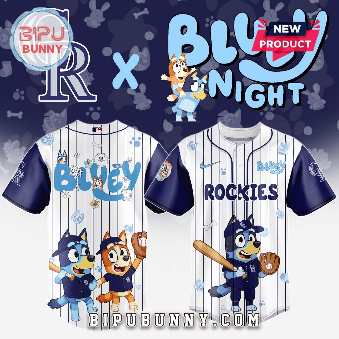 Colorado Rockies MLB x Bluey And Bingo Baseball Jersey
