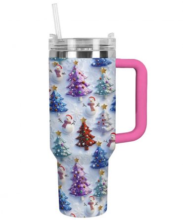 Colorful Christmas Custom Stanley Quencher 40oz Stainless Steel Tumbler With Handle