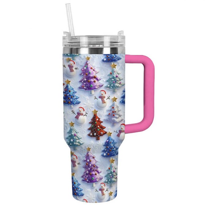 Colorful Christmas Custom Stanley Quencher 40oz Stainless Steel Tumbler With Handle