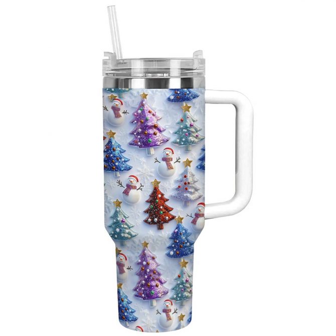 Colorful Christmas Custom Stanley Quencher 40oz Stainless Steel Tumbler With Handle - Image 3