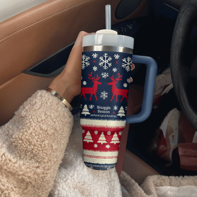 Cozy Christmas Knit Custom Stanley Quencher 40oz Stainless Steel Tumbler With Handle - Image 2