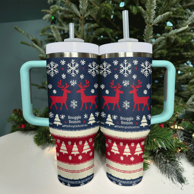 Cozy Christmas Knit Custom Stanley Quencher 40oz Stainless Steel Tumbler With Handle - Image 3