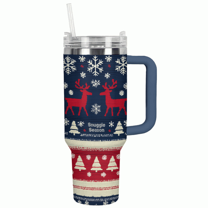 Cozy Christmas Knit Custom Stanley Quencher 40oz Stainless Steel Tumbler With Handle
