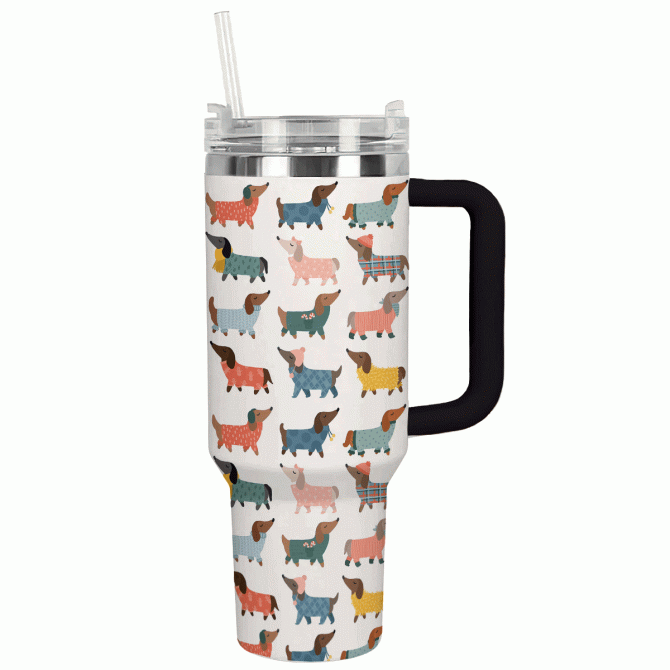 Cozy Dachshund Sweater Christmas Custom Stanley Quencher 40oz Stainless Steel Tumbler With Handle