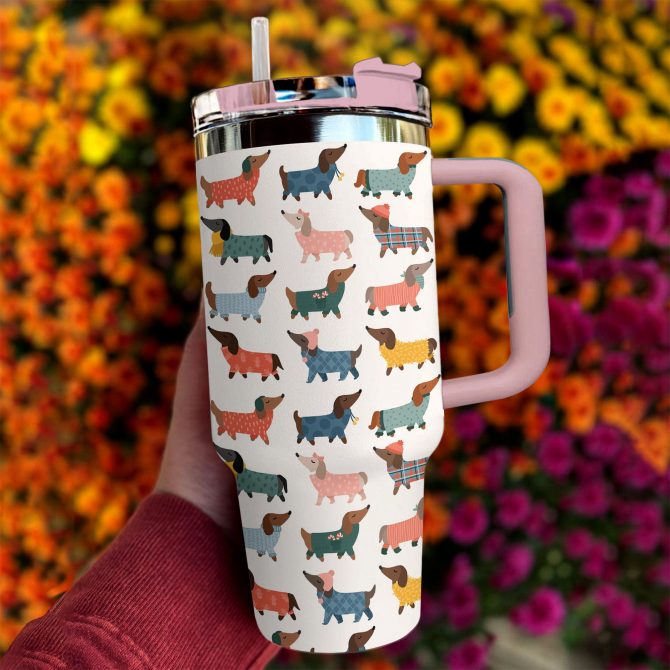 Cozy Dachshund Sweater Christmas Custom Stanley Quencher 40oz Stainless Steel Tumbler With Handle - Image 3