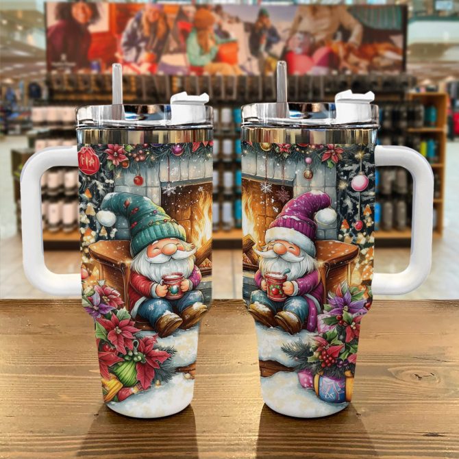 Cozy Gnome Christmas Custom Stanley Quencher 40oz Stainless Steel Tumbler With Handle - Image 2