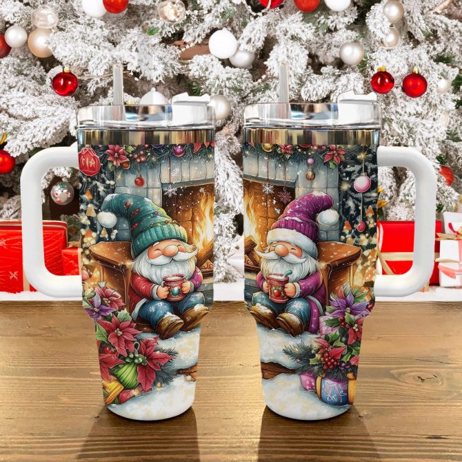 Cozy Gnome Christmas Custom Stanley Quencher 40oz Stainless Steel Tumbler With Handle - Image 3