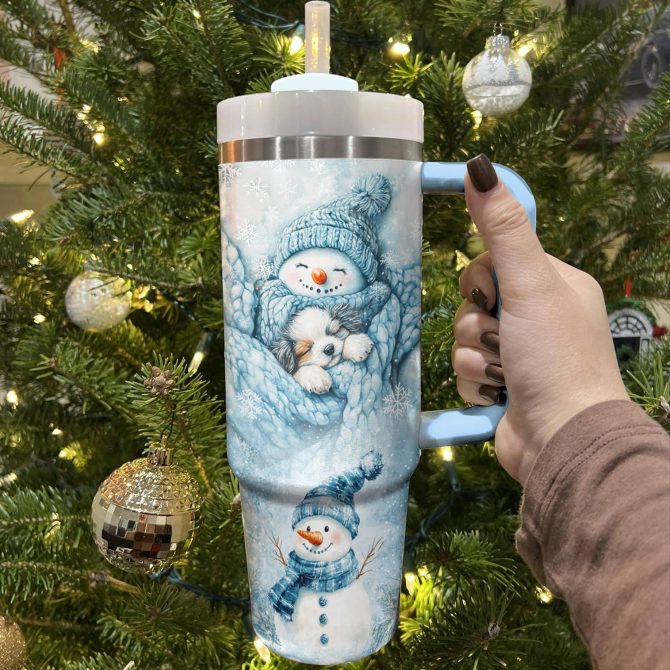 Cozy Snowman Christmas Custom Stanley Quencher 40oz Stainless Steel Tumbler With Handle - Image 3