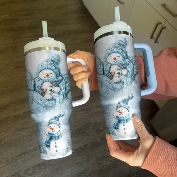 Cozy Snowman Christmas Custom Stanley Quencher 40oz Stainless Steel Tumbler With Handle - Image 2