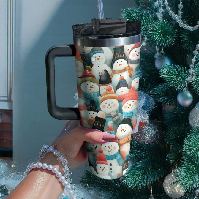 Cozy Snowmen Christmas Custom Stanley Quencher 40oz Stainless Steel Tumbler With Handle - Image 3