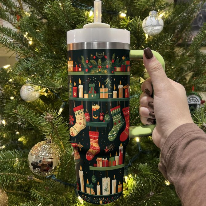 Cozy Stocking Christmas Custom Stanley Quencher 40oz Stainless Steel Tumbler With Handle - Image 2