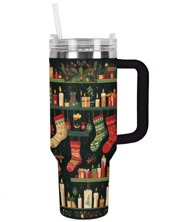 Cozy Stocking Christmas Custom Stanley Quencher 40oz Stainless Steel Tumbler With Handle