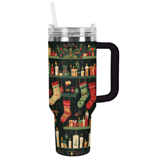 Cozy Stocking Christmas Custom Stanley Quencher 40oz Stainless Steel Tumbler With Handle