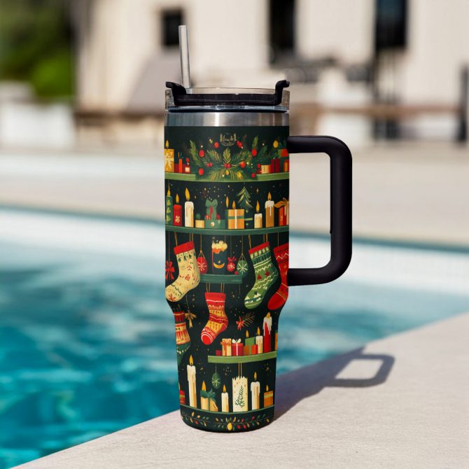 Cozy Stocking Christmas Custom Stanley Quencher 40oz Stainless Steel Tumbler With Handle - Image 3