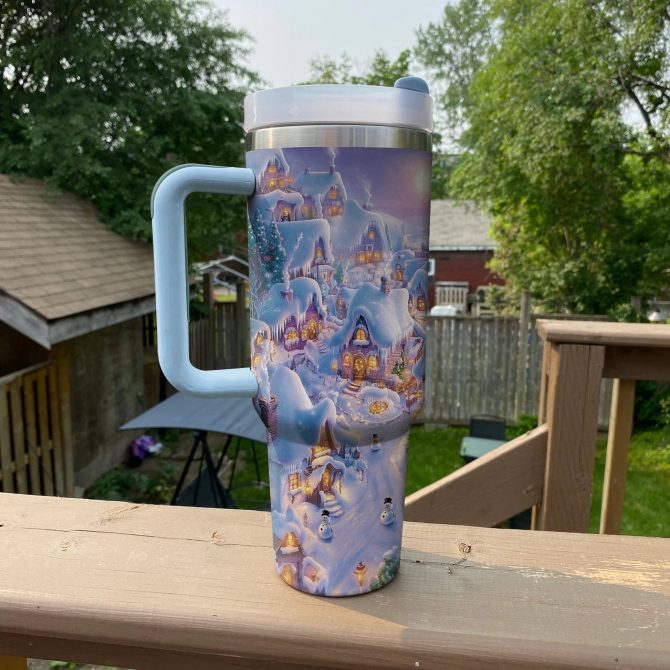 Cozy Winter Wonderland Christmas Custom Stanley Quencher 40oz Stainless Steel Tumbler With Handle - Image 3