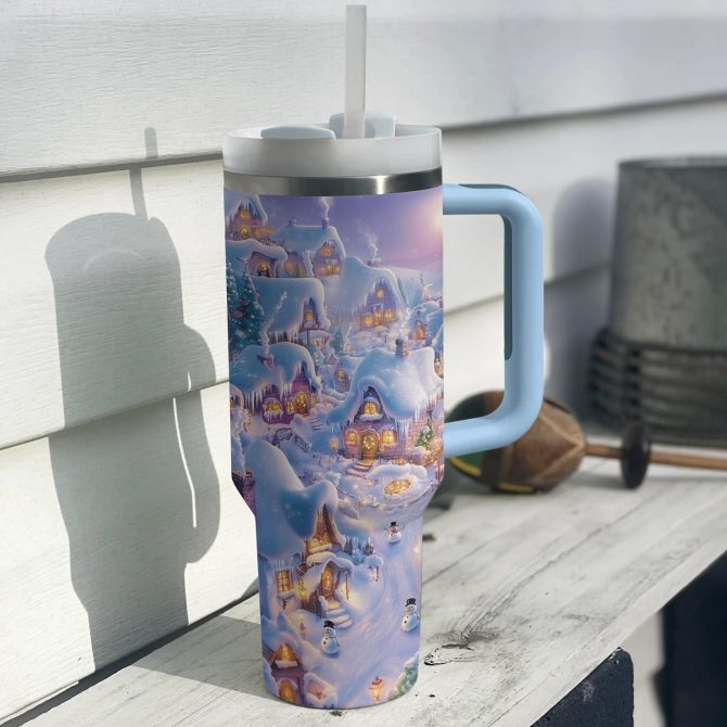 Cozy Winter Wonderland Christmas Custom Stanley Quencher 40oz Stainless Steel Tumbler With Handle - Image 2