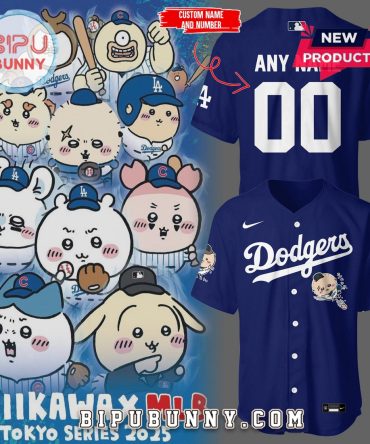 Custom Chiikawa x Dodgers Blue Baseball Jersey